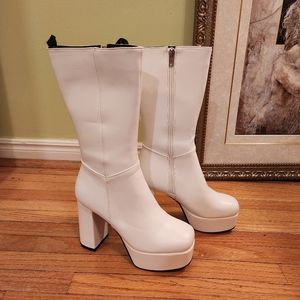 White gogo mid-calf platform boots 🤍